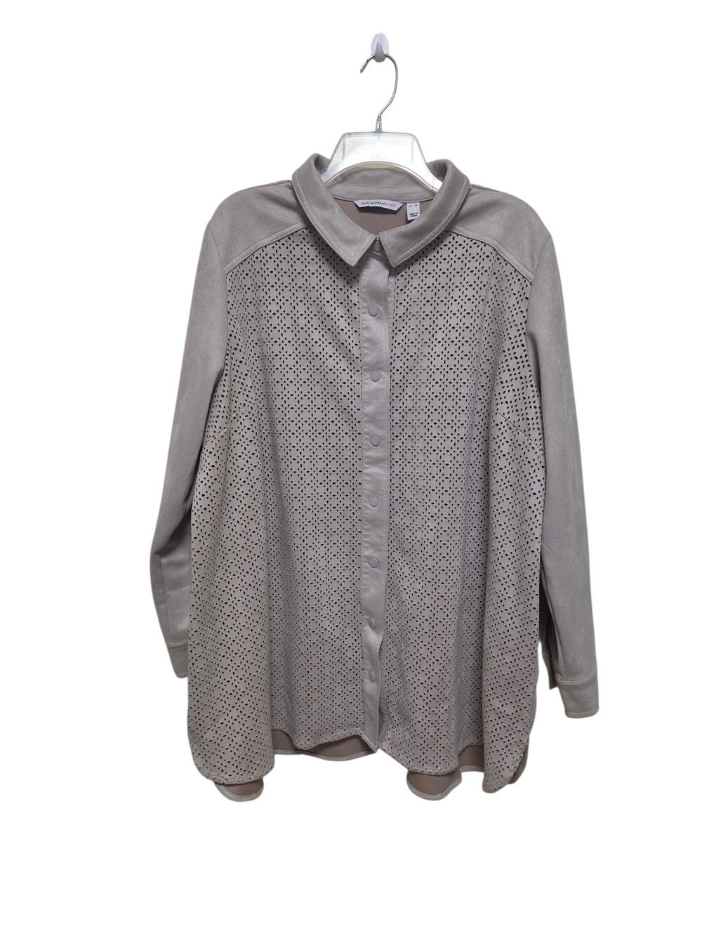 Isaac Mizrahi Shacket Suede Laser Cut Snap Down